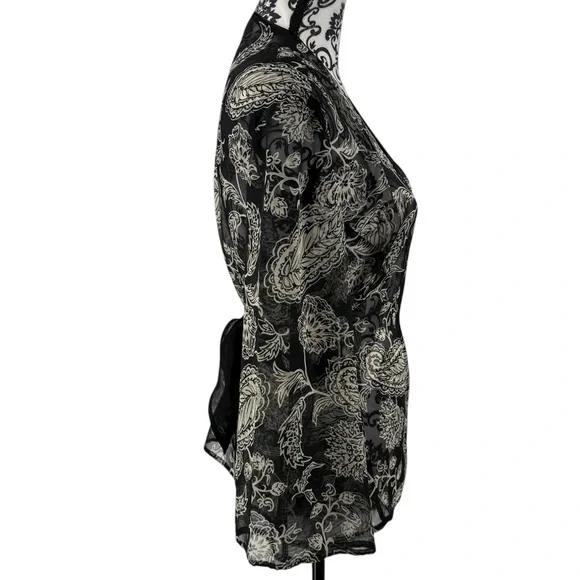 Cato Black Sheer Floral Tie Waist Chiffon Blouse Top Size L - Picture 5 of 11